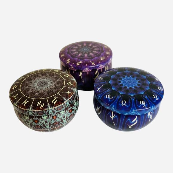 Metal Tins Zodiac Astrology Signs Gift Tin Trinket Box Set of Three - Picture 3 of 5
